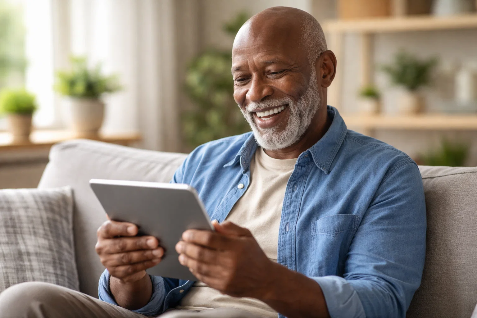 Senior using a tablet